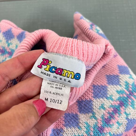 Vintage Picame Pink Fair Isle Sweater 10/12 USA - Picture 4 of 7